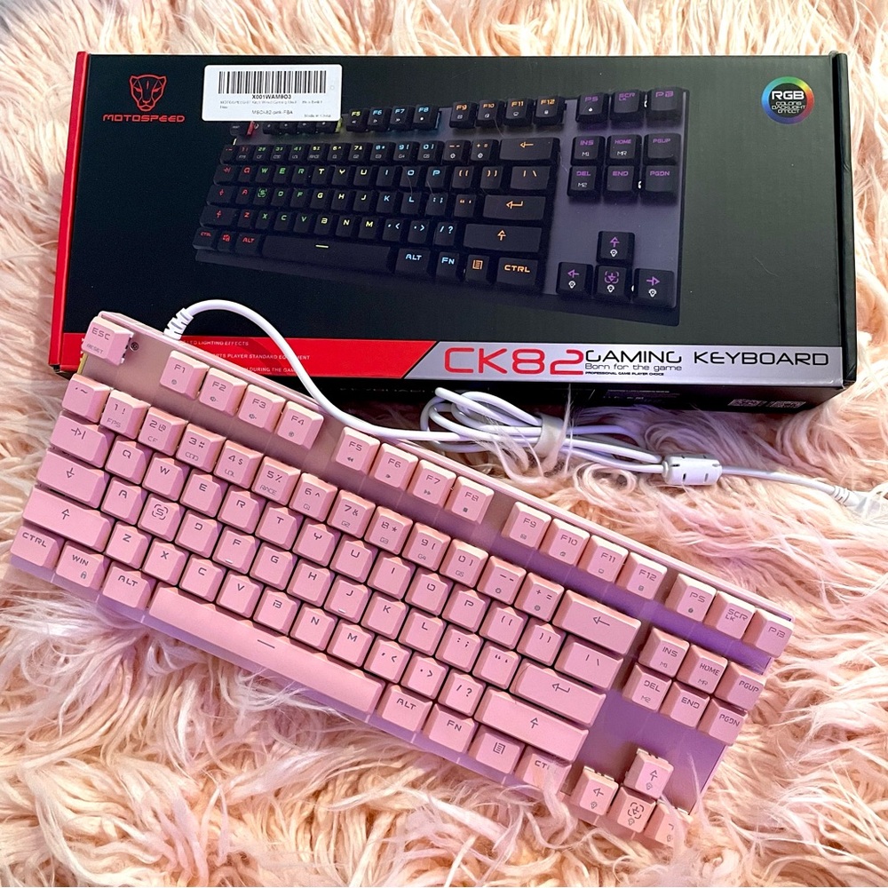 Pink RGB Mechanical Keyboard • Blue Switches • 87 Keys • Motospeed CK82